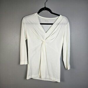 Eddie Bauer Twist Front Blouse V Neck Ivory Womens Size Small Strech Shirt